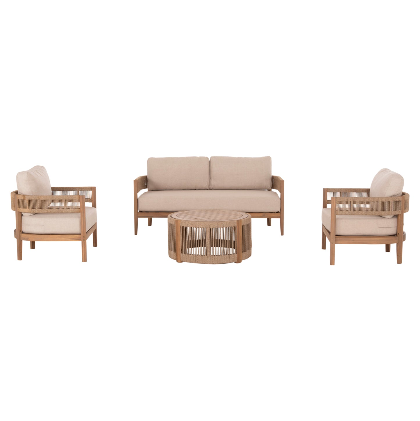 Outdoor Lounge Set 4pcs Solace Hm6261 Acacia Wood--rope--ecru Fabric