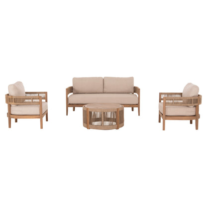 Outdoor Lounge Set 4pcs Solace Hm6261 Acacia Wood--rope--ecru Fabric