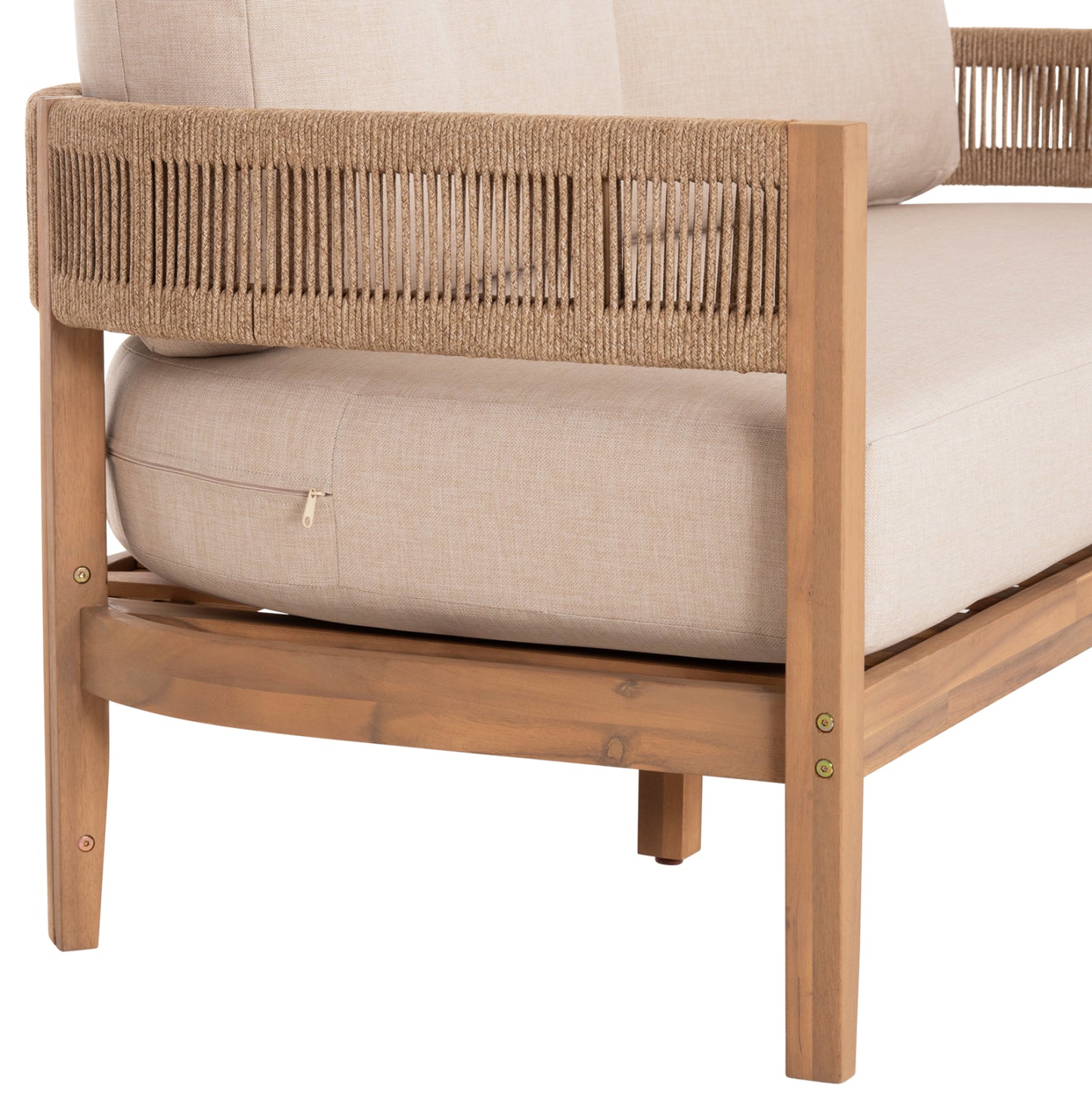 Outdoor Lounge Set 4pcs Solace Hm6261 Acacia Wood--rope--ecru Fabric