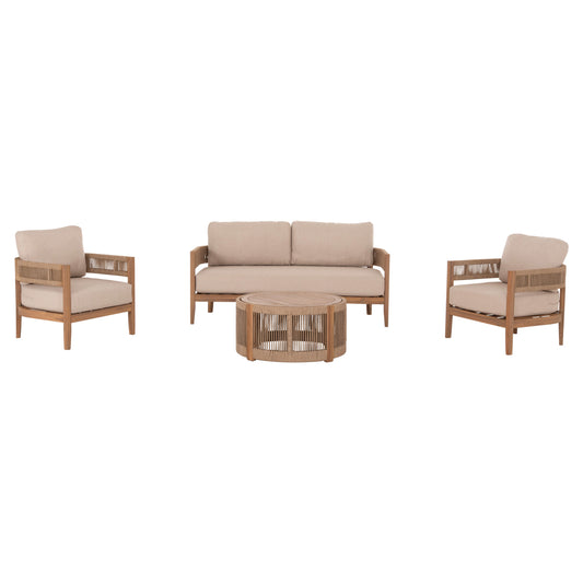 Outdoor Lounge Set 4pcs Solace Hm6261 Acacia Wood--rope--ecru Fabric