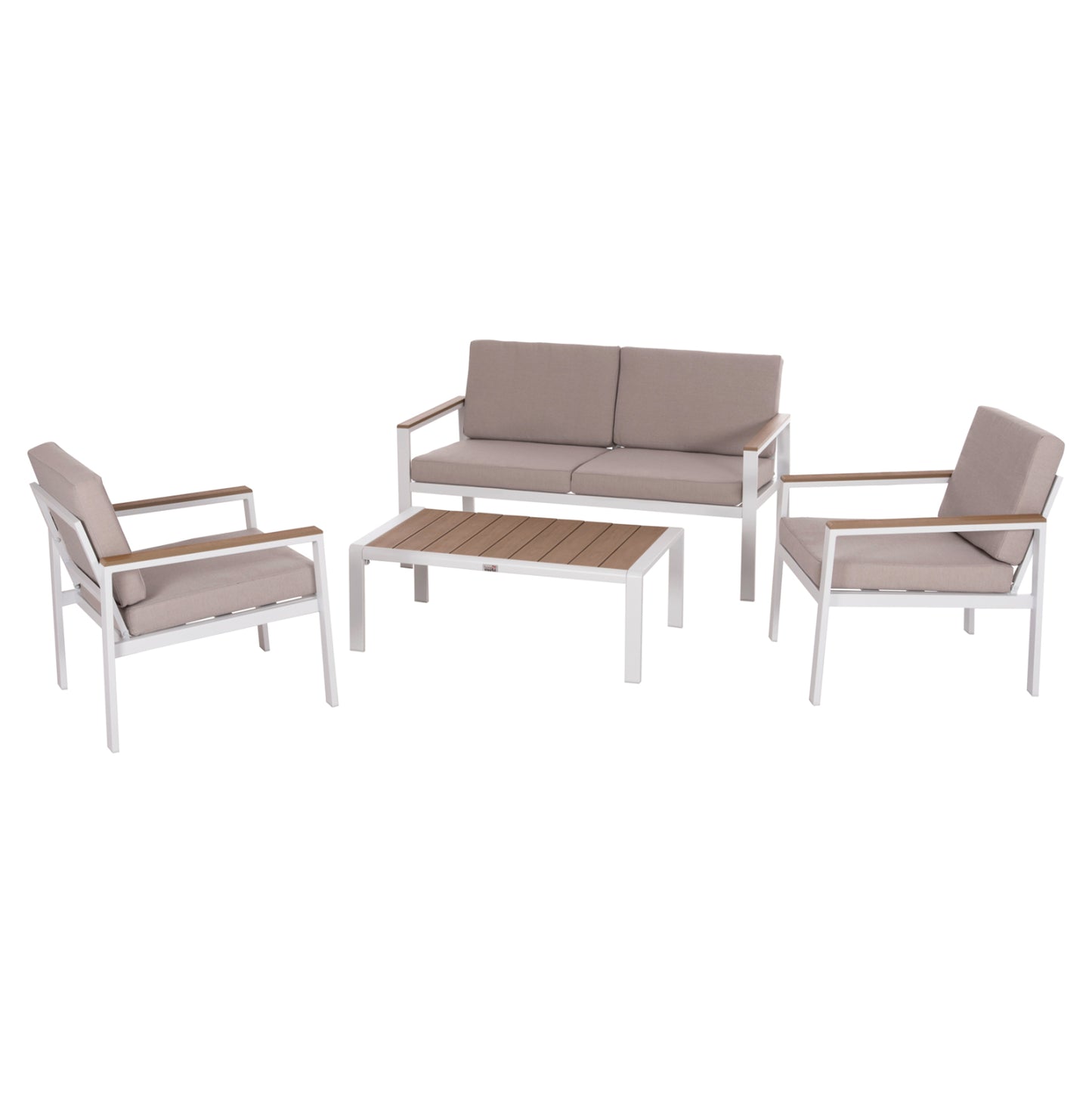 Outdoor Lounge Set 4pcs Safin Hm6278.01 Aluminum In White--polywood--olefin Fabric In Beige