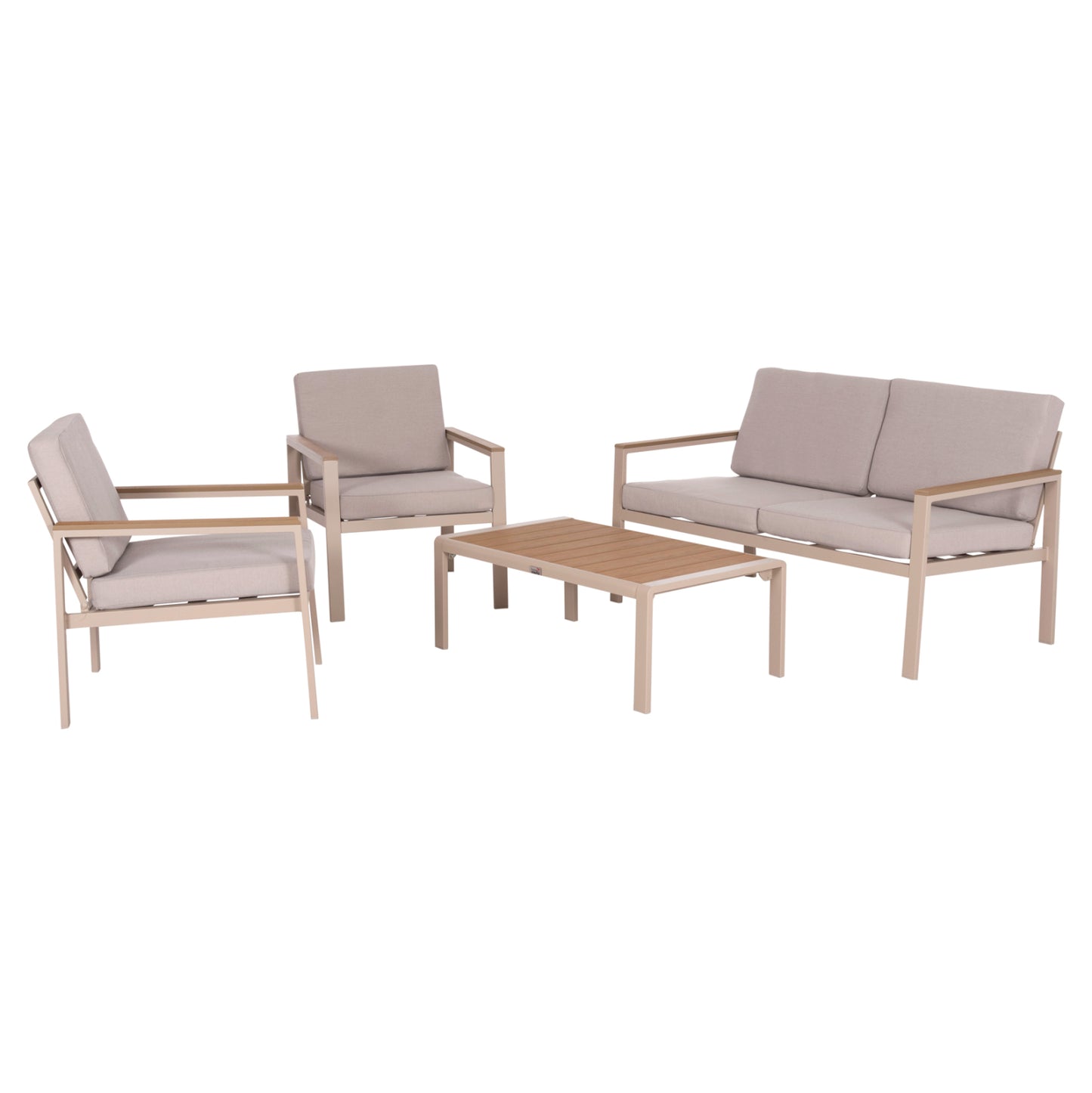 Outdoor Lounge Set 4pcs Safin Hm6278.04 Aluminum In Cappuccino--polywood--olefin Fabric In Beige