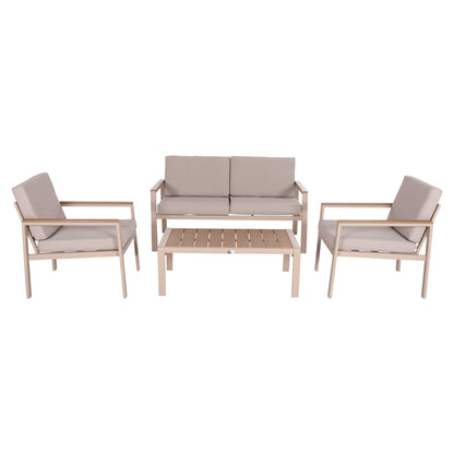 Outdoor Lounge Set 4pcs Safin Hm6278.04 Aluminum In Cappuccino--polywood--olefin Fabric In Beige