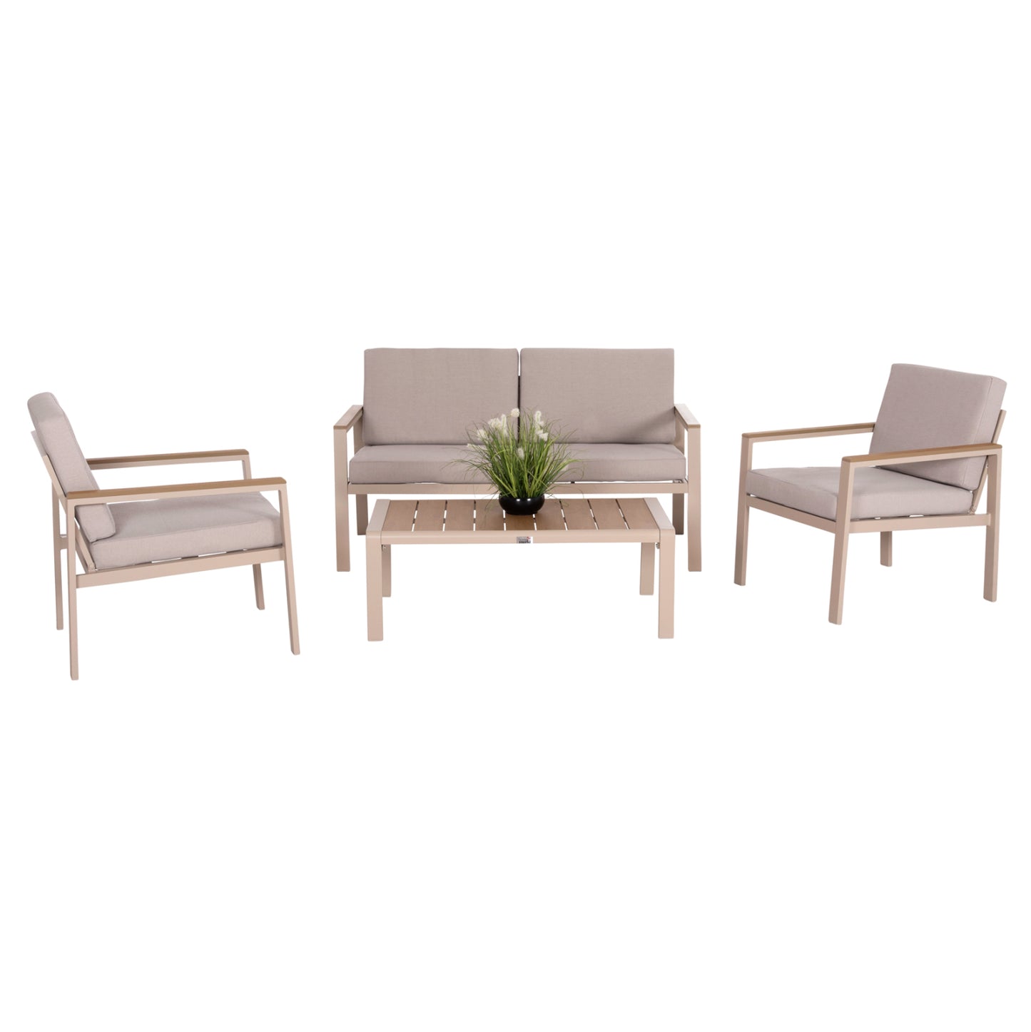 Outdoor Lounge Set 4pcs Safin Hm6278.04 Aluminum In Cappuccino--polywood--olefin Fabric In Beige
