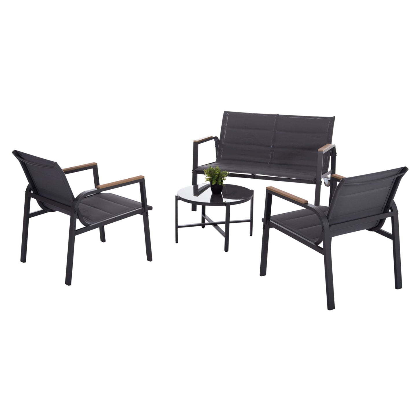 Outdoor Lounge Set 4pcs Juliette Hm6280.03 Grey Aluminum-textilene--tempered Glass