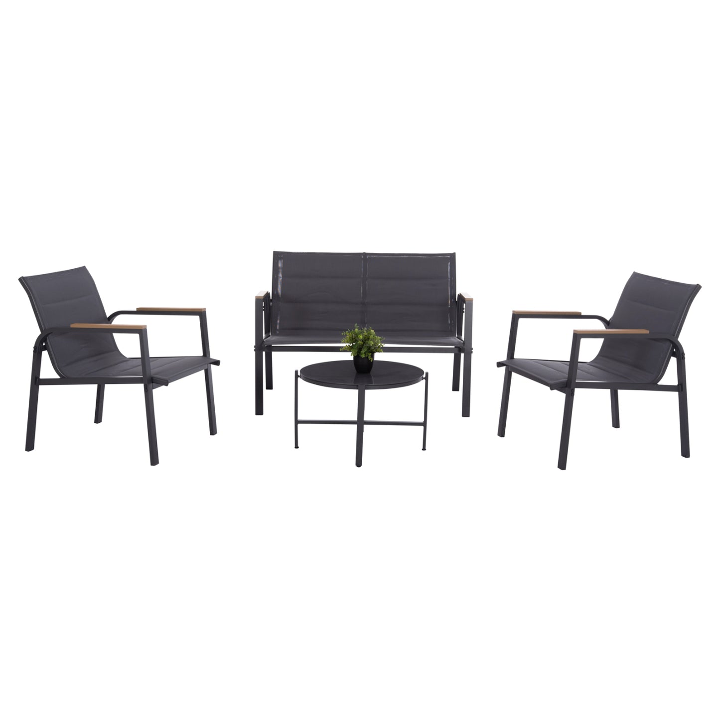 Outdoor Lounge Set 4pcs Juliette Hm6280.03 Grey Aluminum-textilene--tempered Glass