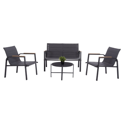Outdoor Lounge Set 4pcs Juliette Hm6280.03 Grey Aluminum-textilene--tempered Glass