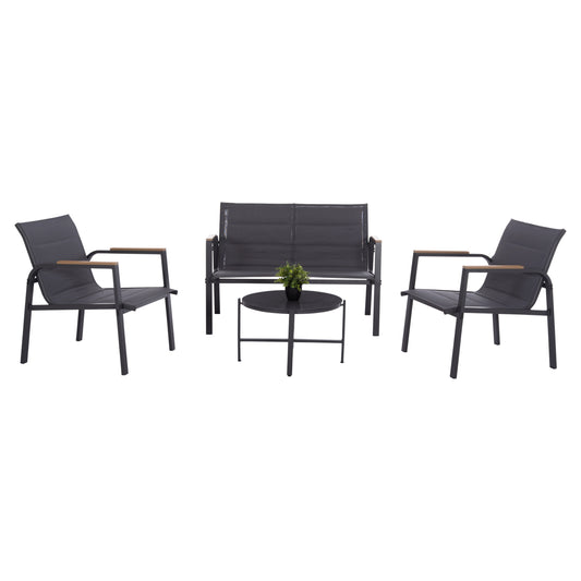 Outdoor Lounge Set 4pcs Juliette Hm6280.03 Grey Aluminum-textilene--tempered Glass