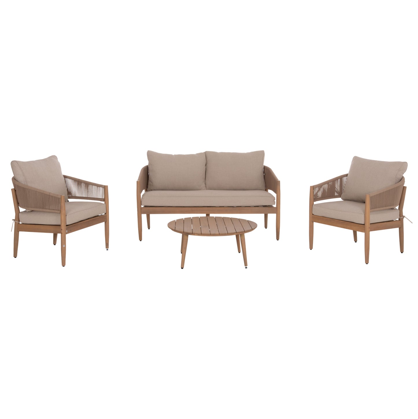 Outdoor Lounge Set 4pcs Kanu Hm6416 Acacia Wood-metal Frame-rope -- Beige