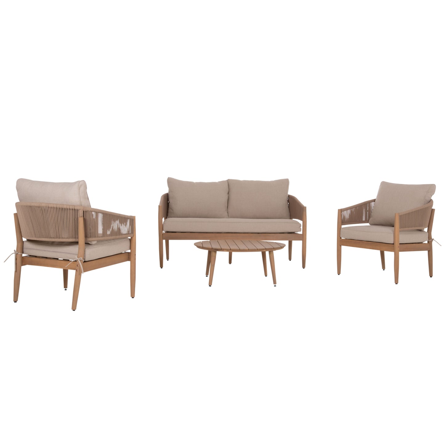 Outdoor Lounge Set 4pcs Kanu Hm6416 Acacia Wood-metal Frame-rope -- Beige