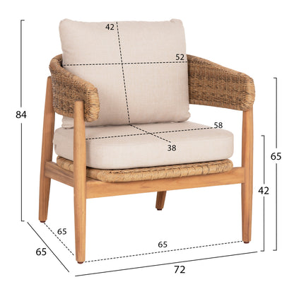 Outdoor Lounge Set 4pcs Terra Hm6449 Acacia Wood-rope--cushions In Beige