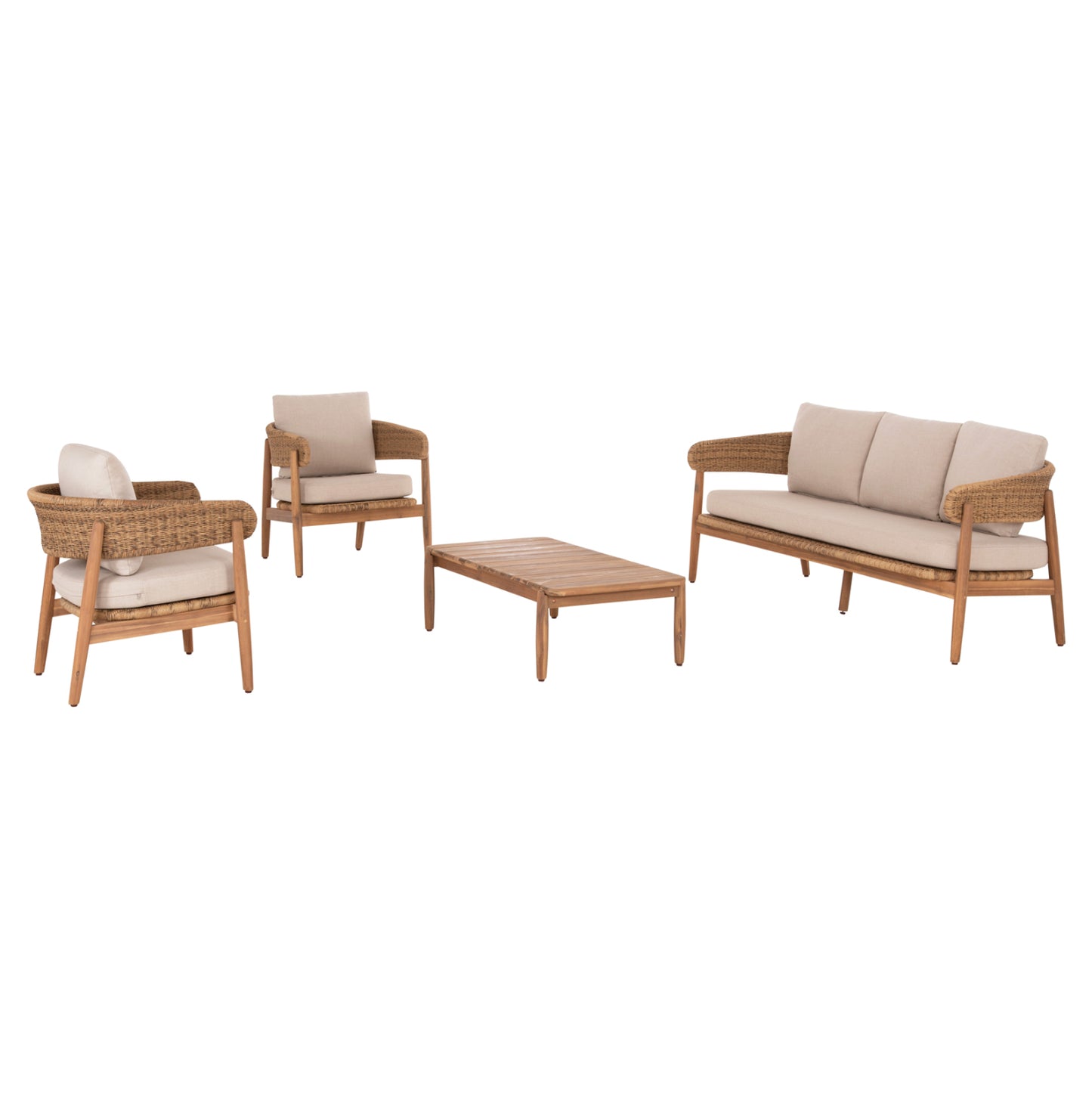 Outdoor Lounge Set 4pcs Terra Hm6449 Acacia Wood-rope--cushions In Beige
