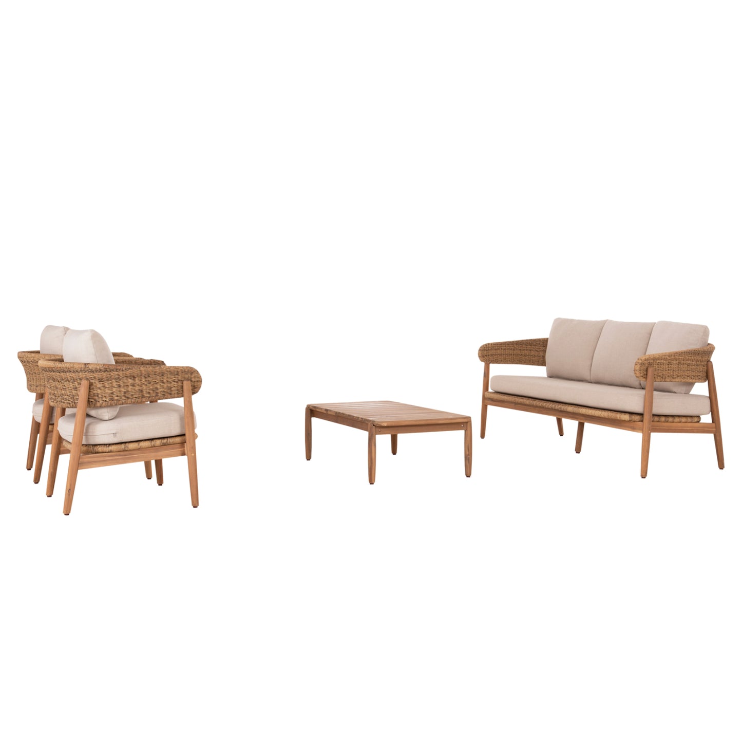 Outdoor Lounge Set 4pcs Terra Hm6449 Acacia Wood-rope--cushions In Beige