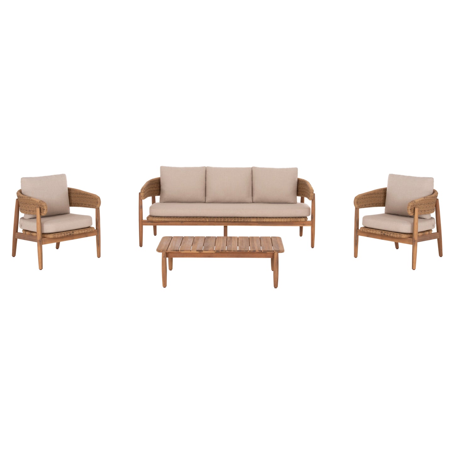Outdoor Lounge Set 4pcs Terra Hm6449 Acacia Wood-rope--cushions In Beige