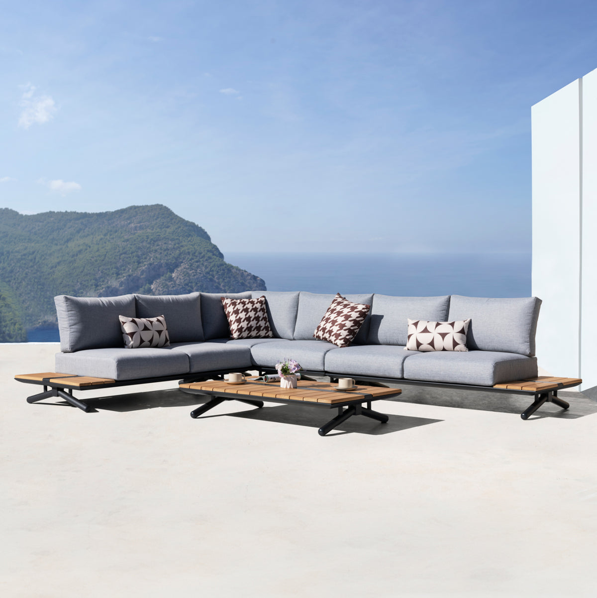 Outdoor Corner Lounge Set 5pcs Meilani Hm6190 Aluminum-eucalyptus Wood-rope