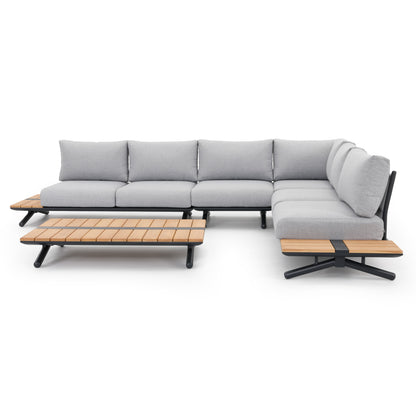 Outdoor Corner Lounge Set 5pcs Meilani Hm6190 Aluminum-eucalyptus Wood-rope