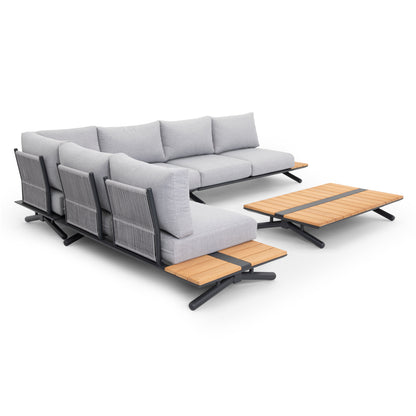 Outdoor Corner Lounge Set 5pcs Meilani Hm6190 Aluminum-eucalyptus Wood-rope