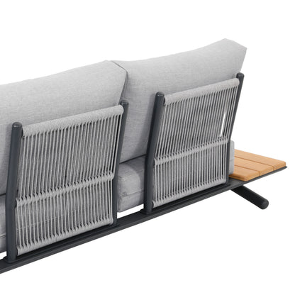 Outdoor Corner Lounge Set 5pcs Meilani Hm6190 Aluminum-eucalyptus Wood-rope