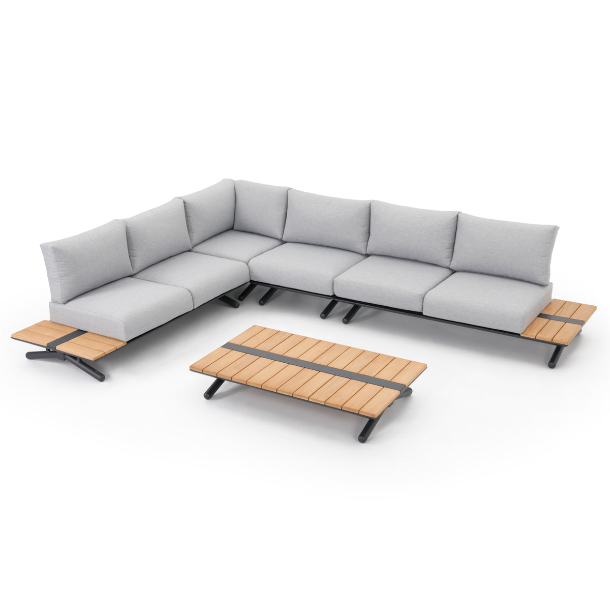 Outdoor Corner Lounge Set 5pcs Meilani Hm6190 Aluminum-eucalyptus Wood-rope