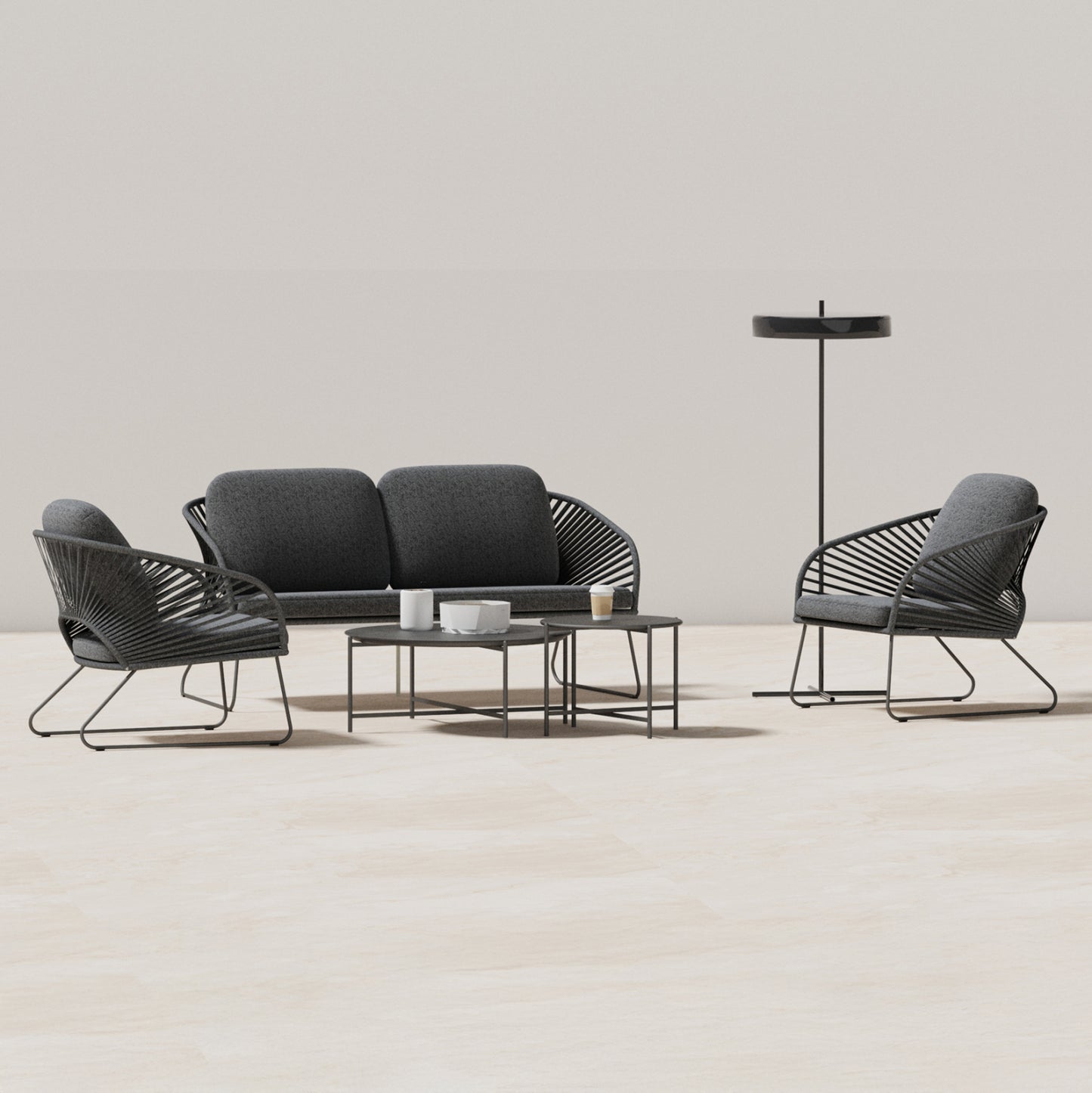 Outdoor Lounge Set 5pcs Vermont Hm6504.01 Metal-rope-glass--grey Color