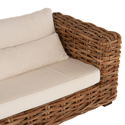 Outdoor Lounge Set 4pcs Tropel Hm9656 Natural Rattan-mahogany Wood-white Cushions