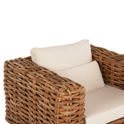 Outdoor Lounge Set 4pcs Tropel Hm9656 Natural Rattan-mahogany Wood-white Cushions