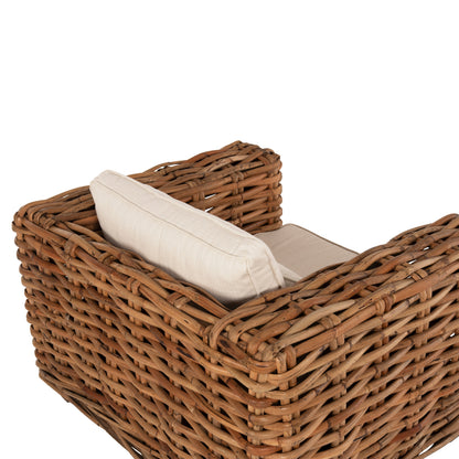 Outdoor Lounge Set 4pcs Tropel Hm9656 Natural Rattan-mahogany Wood-white Cushions