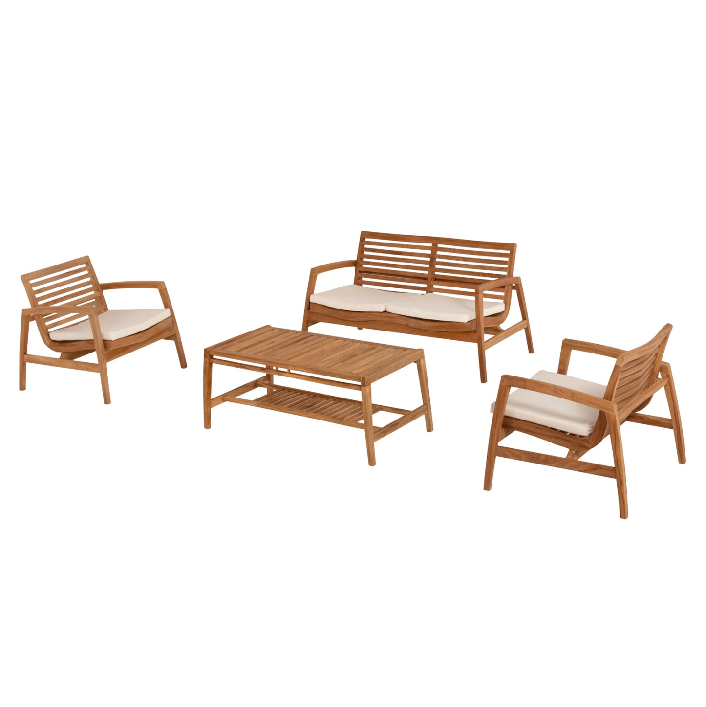 Outdoor Lounge Set 4pcs Dover Hm9624 Recycled Teak Wood-cushions In Mocha Color