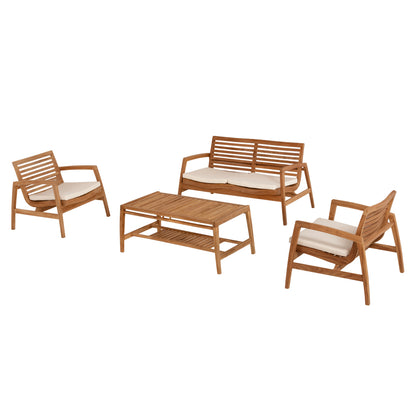 Outdoor Lounge Set 4pcs Dover Hm9624 Recycled Teak Wood-cushions In Mocha Color