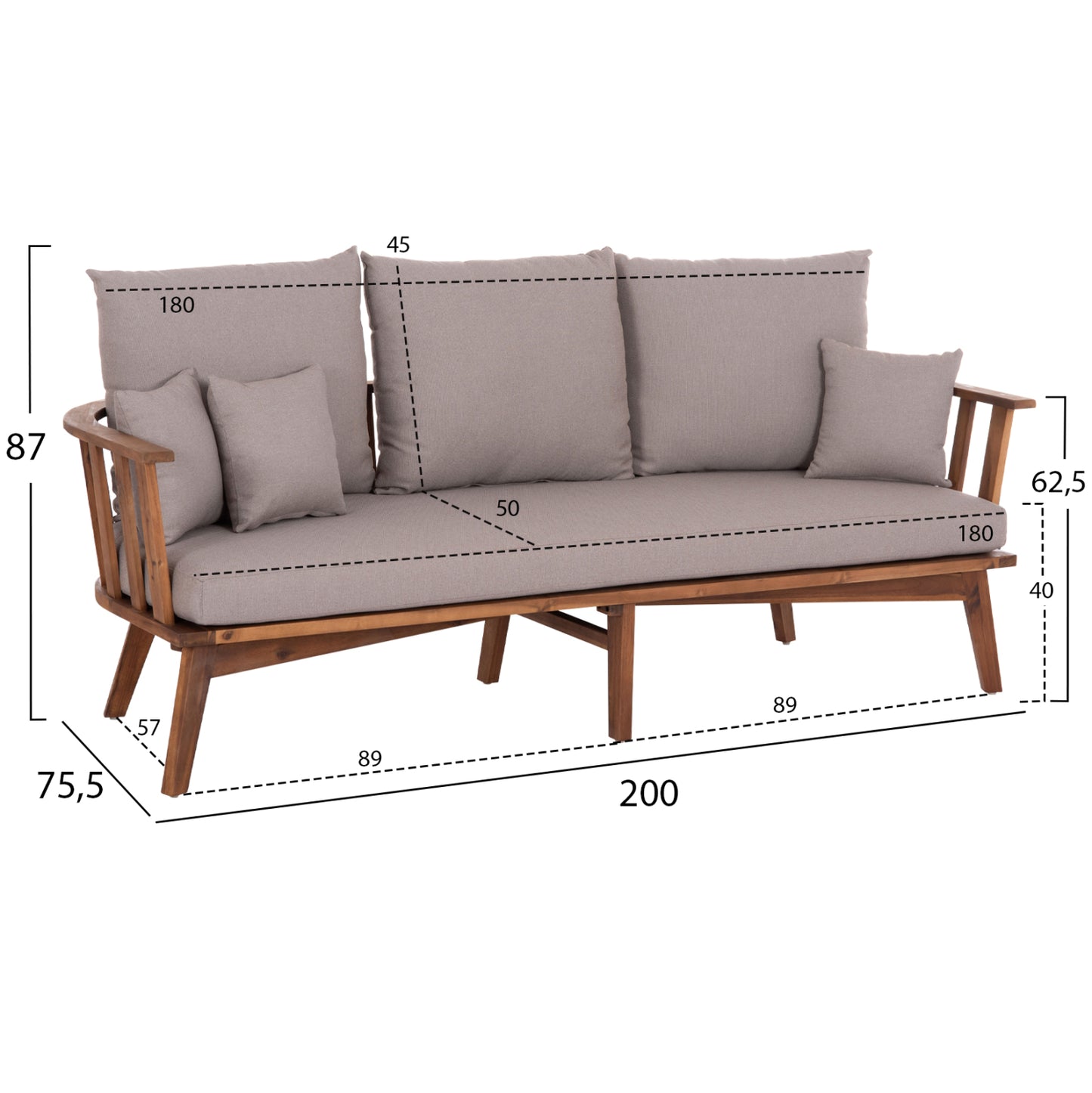 Outdoor Lounge Set 4pcs Harra Hm6236 Acacia Wood In Natural--cushions In Grey