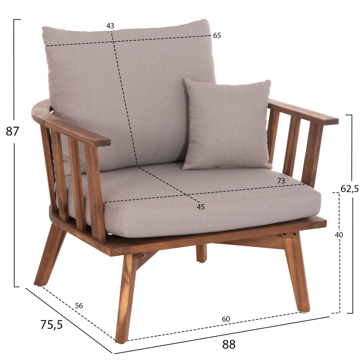 Outdoor Lounge Set 4pcs Harra Hm6236 Acacia Wood In Natural--cushions In Grey