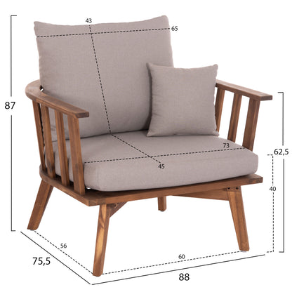 Outdoor Lounge Set 4pcs Harra Hm6236 Acacia Wood In Natural--cushions In Grey