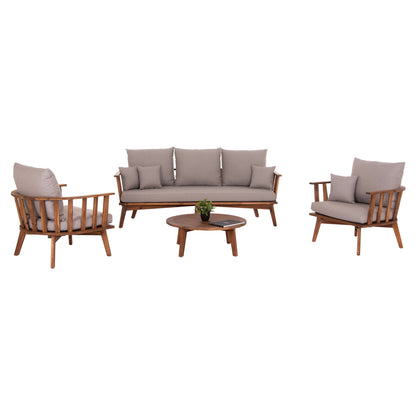Outdoor Lounge Set 4pcs Harra Hm6236 Acacia Wood In Natural--cushions In Grey