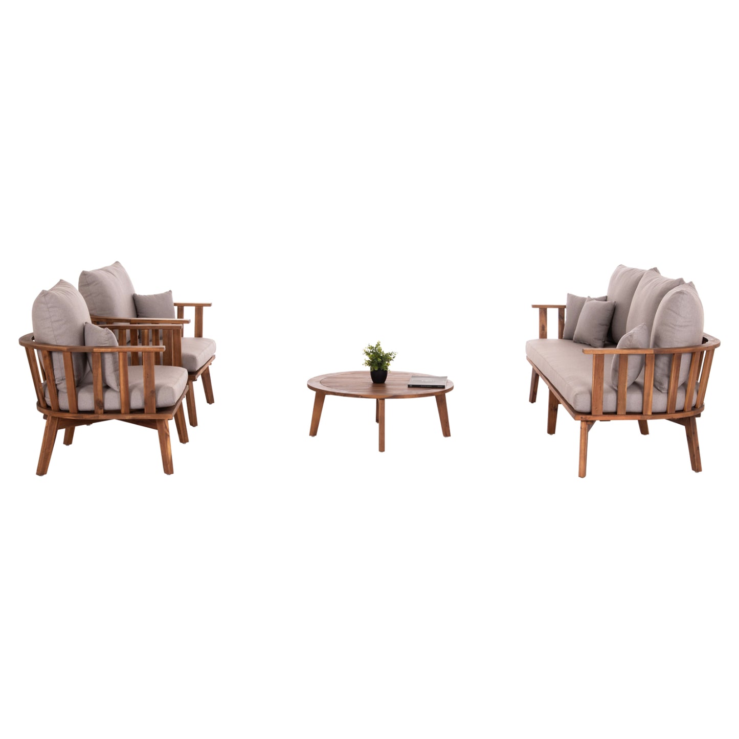 Outdoor Lounge Set 4pcs Harra Hm6236 Acacia Wood In Natural--cushions In Grey