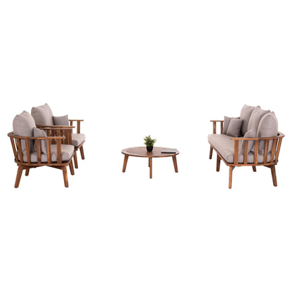Outdoor Lounge Set 4pcs Harra Hm6236 Acacia Wood In Natural--cushions In Grey