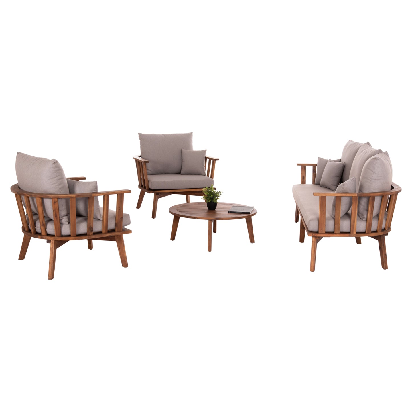 Outdoor Lounge Set 4pcs Harra Hm6236 Acacia Wood In Natural--cushions In Grey