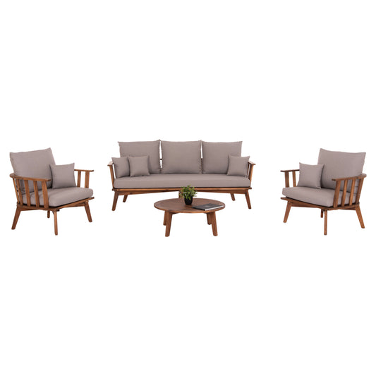 Outdoor Lounge Set 4pcs Harra Hm6236 Acacia Wood In Natural--cushions In Grey