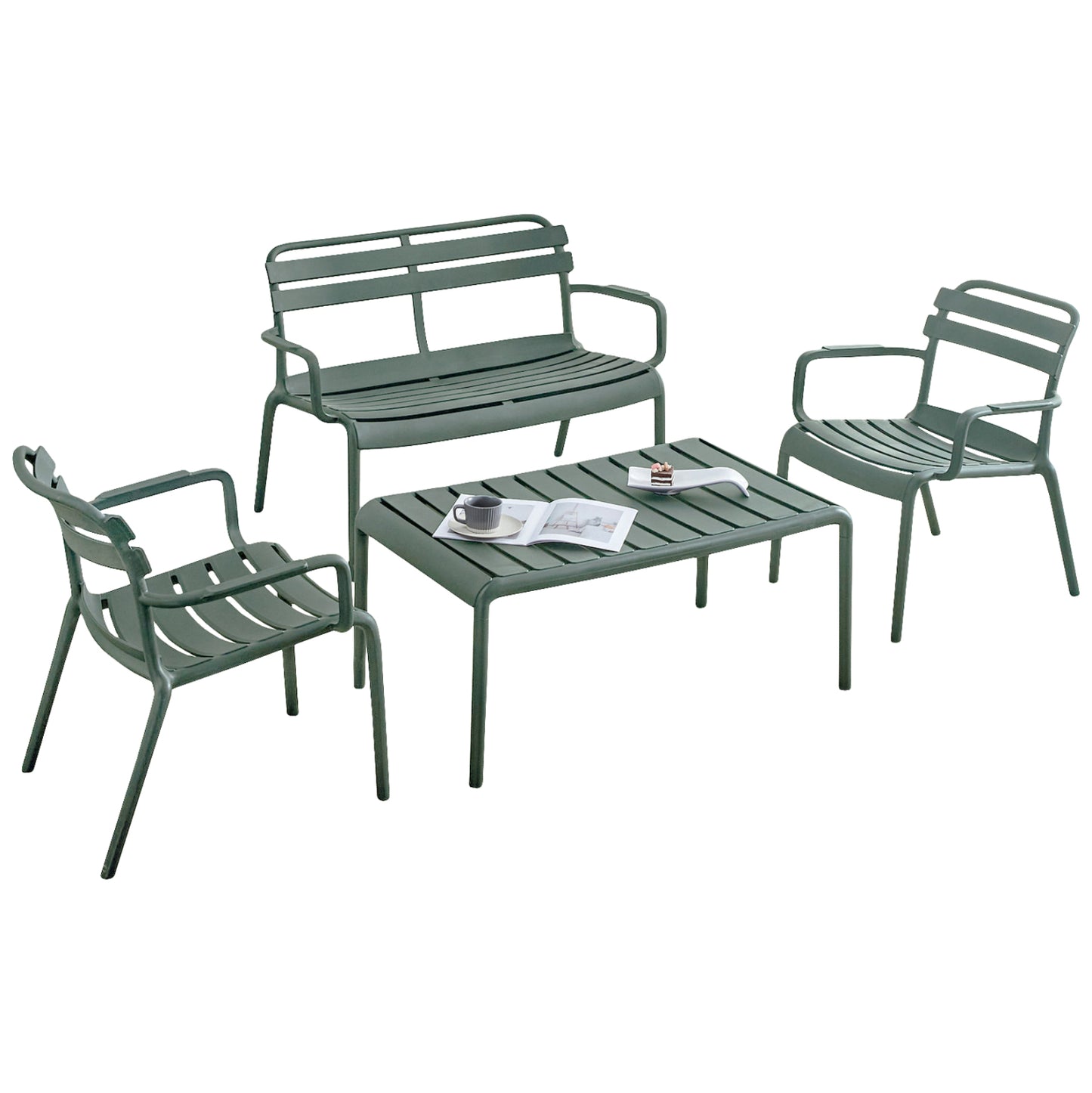 Outdoor Lounge Set 4pcs Korver Hm21096.04 Polypropylene In Dark Olive Green