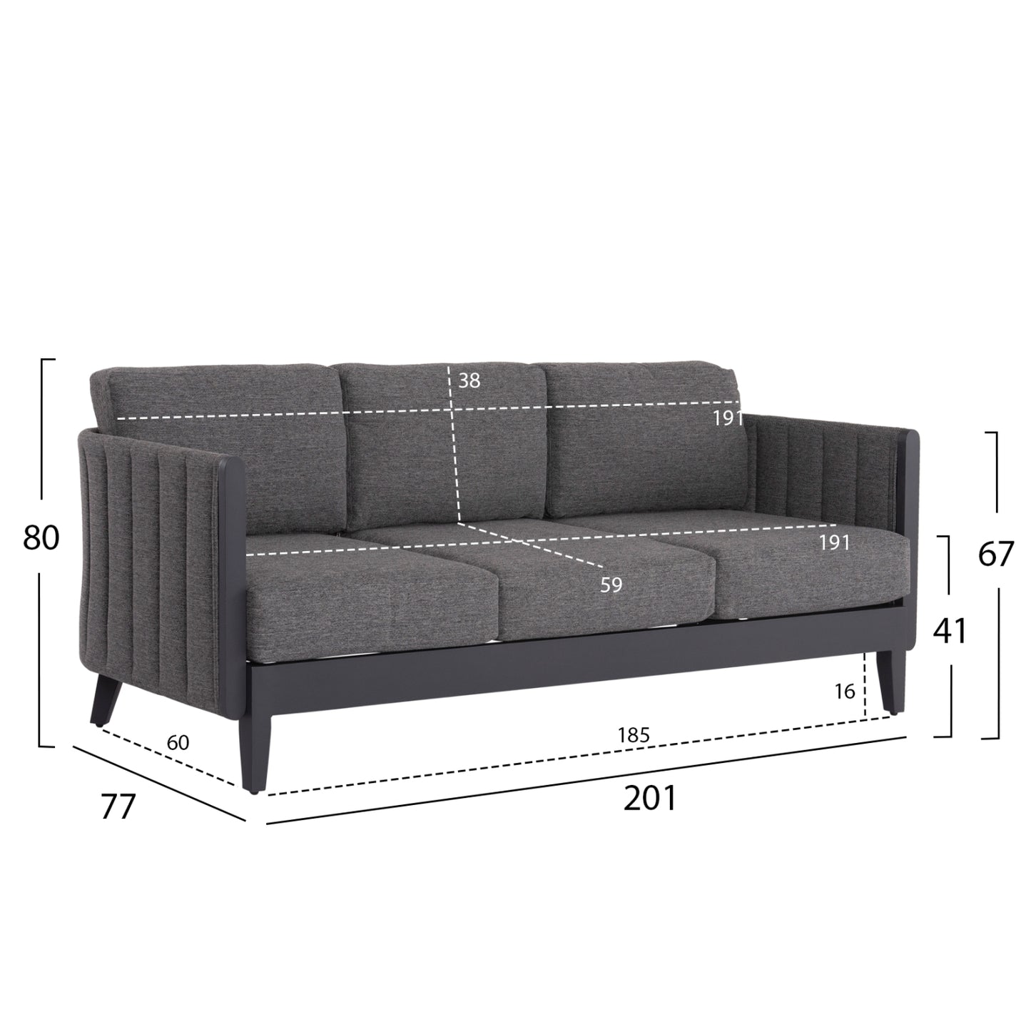Outdoor Lounge Set 4pcs Larry Hm6188.01 Dark Grey Aluminum-p.e. Fabric