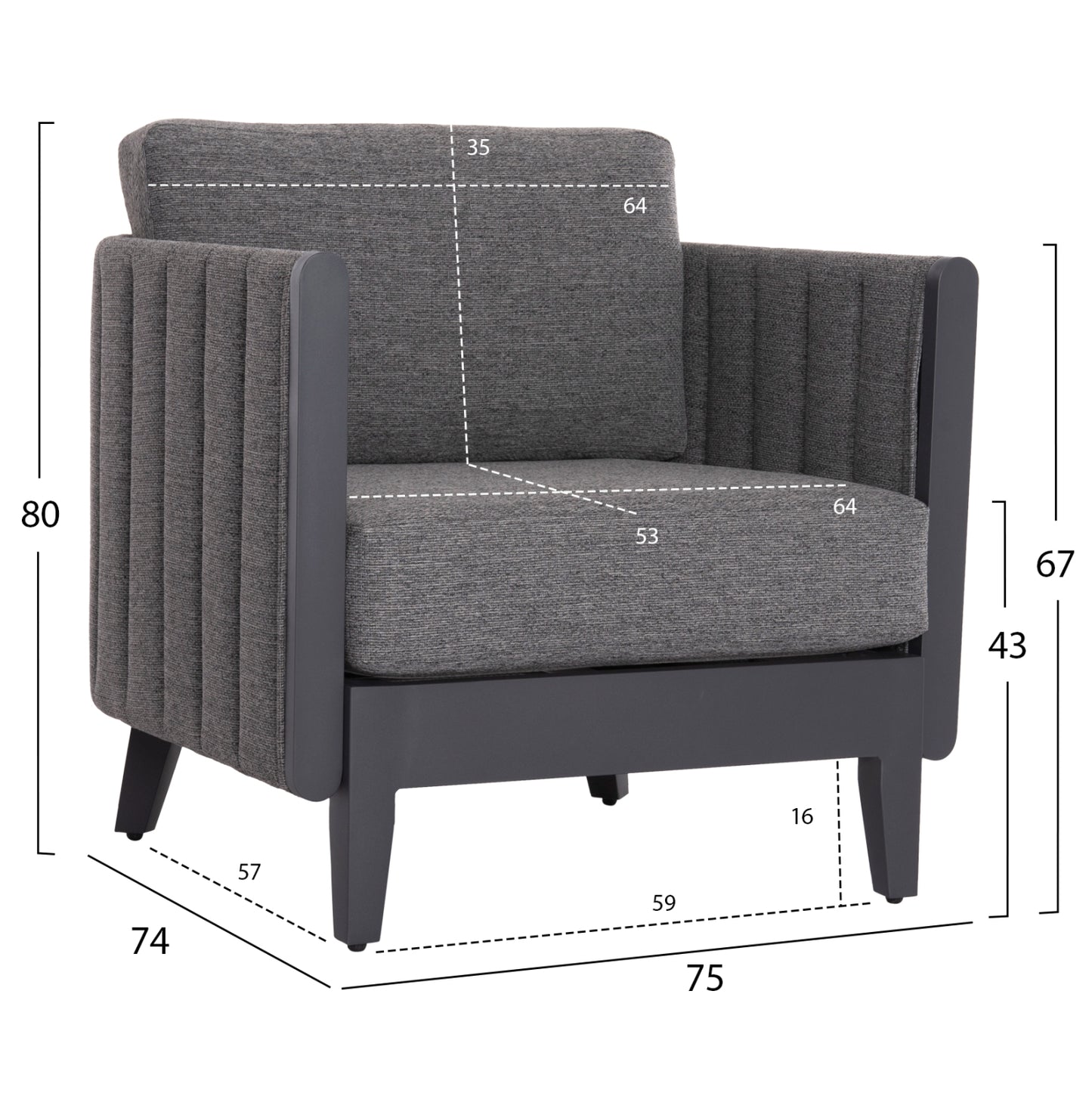 Outdoor Lounge Set 4pcs Larry Hm6188.01 Dark Grey Aluminum-p.e. Fabric