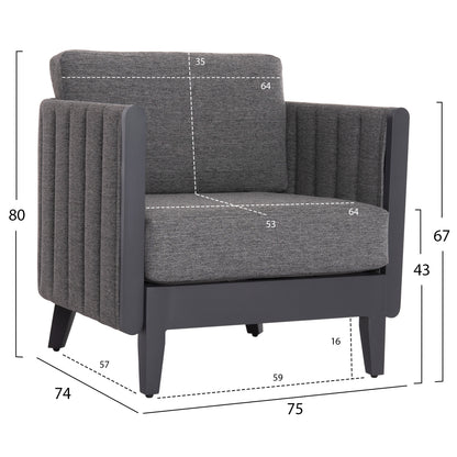 Outdoor Lounge Set 4pcs Larry Hm6188.01 Dark Grey Aluminum-p.e. Fabric