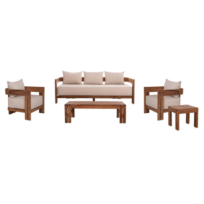 Lounge Set Kioto Hm10962 5pcs & 5-seats--teak Wood-beige Cushions