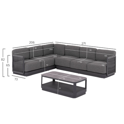 Outdoor Corner Lounge Set 3pcs Elysia Hm6187.01 Dark Grey Aluminum-rope-p.e.fabric