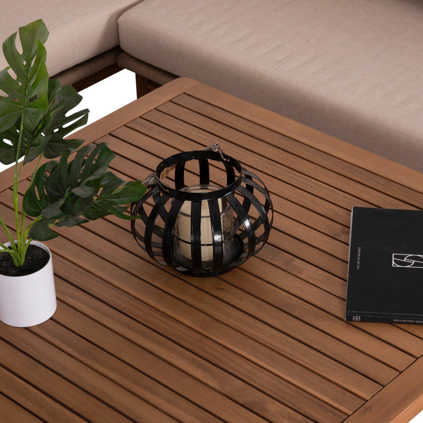 Outdoor Lounge Corner 3pcs Set Sanji Hm6223 Acacia Wood-aluminum Frame-rope
