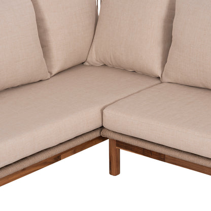 Outdoor Lounge Corner 3pcs Set Sanji Hm6223 Acacia Wood-aluminum Frame-rope