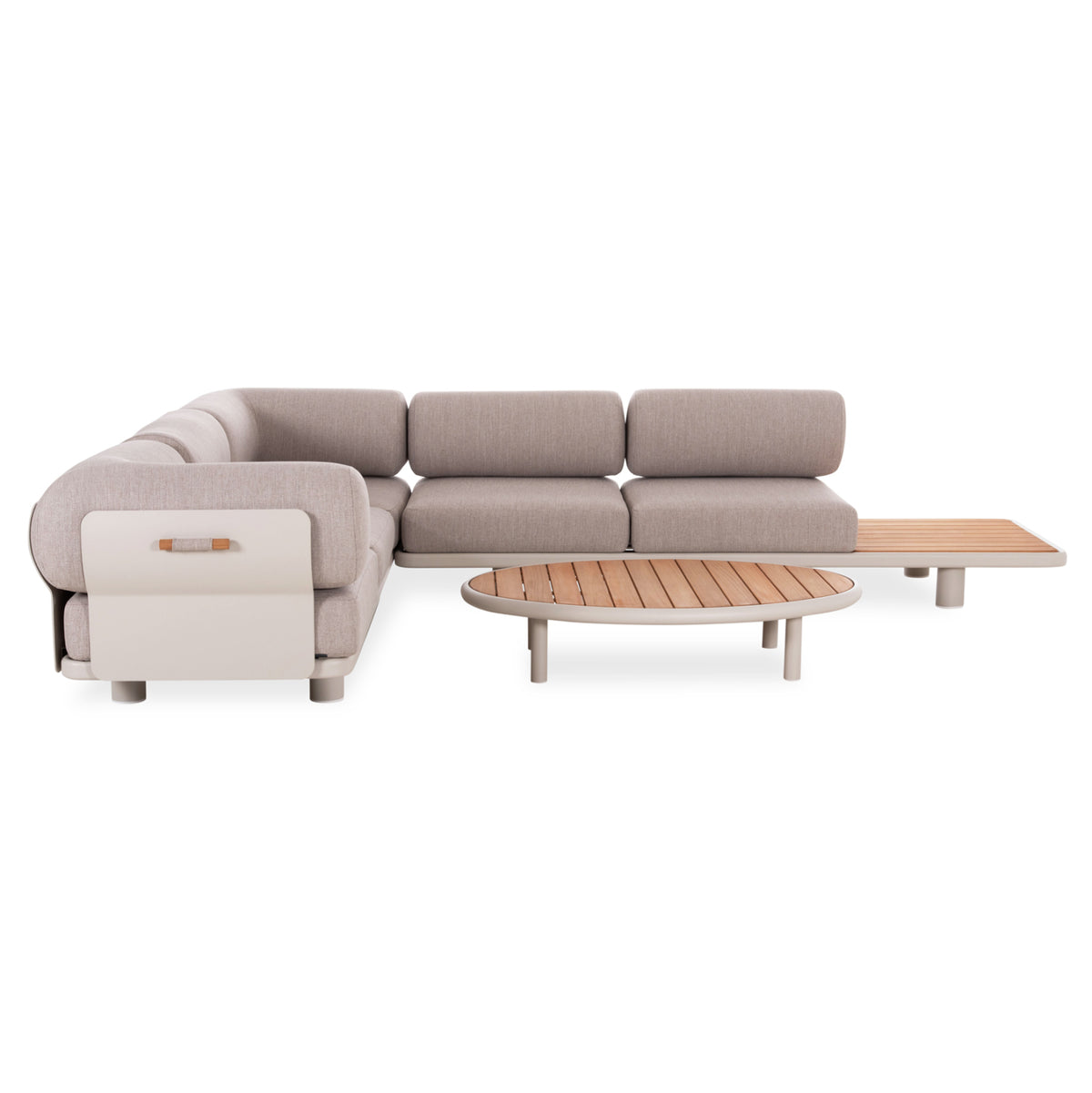 Corner Lounge Set 3pcs Creed Hm6428.02 Cream White Aluminum--beige Olefin Fabric--teak Wood