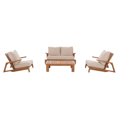 Outdoor Lounge Set 4pcs Mirex Hm6521 Acacia Wood--polyester Cushions Covers In Ecru