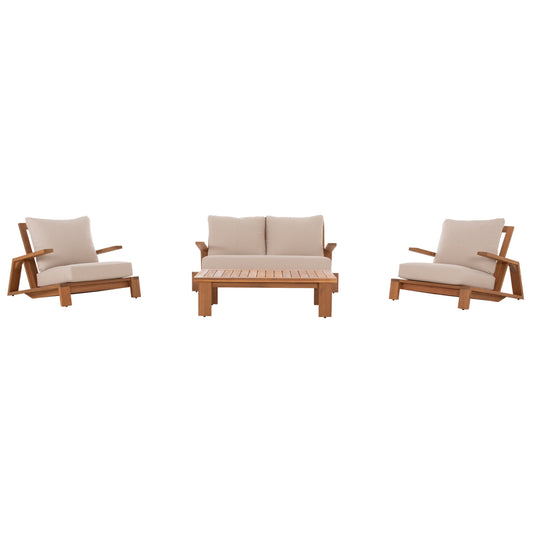 Outdoor Lounge Set 4pcs Mirex Hm6521 Acacia Wood--polyester Cushions Covers In Ecru