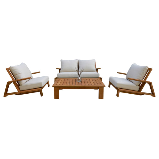 Outdoor Lounge Set 4pcs Mirex Hm6521 Acacia Wood--polyester Cushions Covers In Ecru