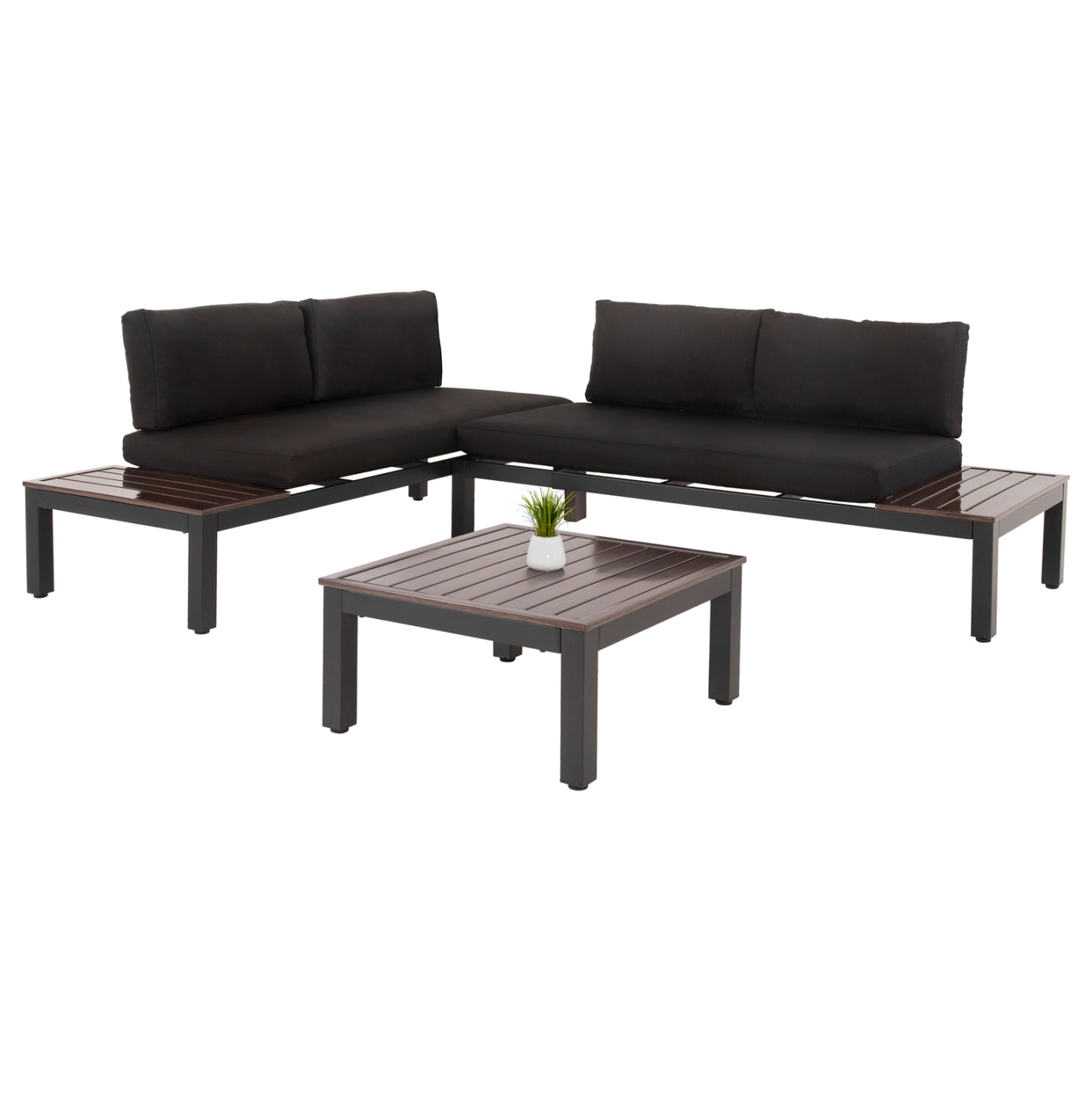 Outdoor Lounge Set Dex 3pcs Polymorphic Hm6090 Aluminum In Anthracite & Brown-black Cushions
